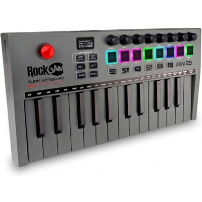 RockJam 25-Key Rechargeable USB MIDI Keyboard Controller – Mini Piano Keyboard with Velocity-Sensitive Pads, Synth Controller, Bluetooth/Wired MIDI, Arpeggiator, DAW Compatible RockJam 25-Key Rechargeable USB MIDI Keyboard Controller – Mini Piano Keyboard with Velocity-Sensitive Pads, Synth Controller, Bluetooth/Wired MIDI, Arpeggiator, DAW Compatible