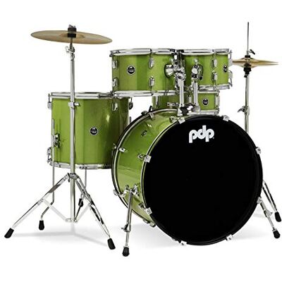 Pacific Drums Center Stage 5-Piece Drum Kit, 22" Bass Drum, Electric Green Sparkle, inc. hardware, Cymbals & Throne, Finish Ply Pacific Drums Center Stage 5-Piece Drum Kit, 22" Bass Drum, Electric Green Sparkle, inc. hardware, Cymbals & Throne, Finish Ply