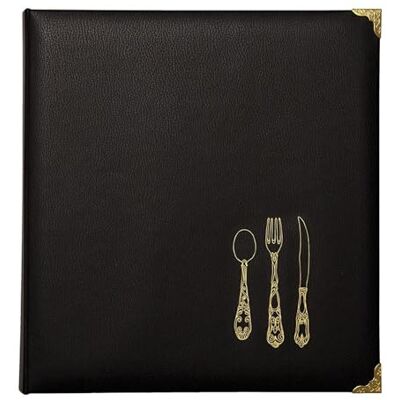 Gibson Black and Gold Faux Leather Recipe Book with Tabbed Dividers and Sheet Protectors, 11'' W x 11.88'' H Gibson Black and Gold Faux Leather Recipe Book with Tabbed Dividers and Sheet Protectors, 11'' W x 11.88'' H