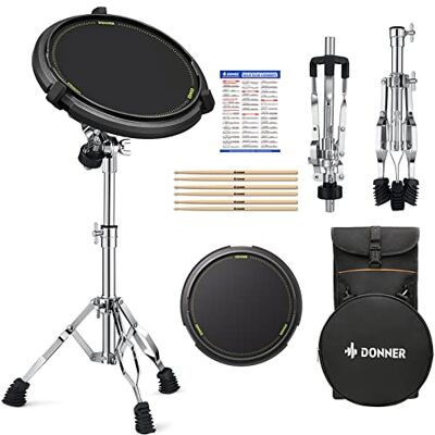 Donner Drum Practice Pad Stand Kit, Snare Drum Stand with 12'' Silent Marching Drum Pad, Drumsticks, Backpack, Adjustable Stand Fits 10''-14'' Dia Drums(Black) Donner Drum Practice Pad Stand Kit, Snare Drum Stand with 12'' Silent Marching Drum Pad, Drumsticks, Backpack, Adjustable Stand Fits 10''-14'' Dia Drums(Black)