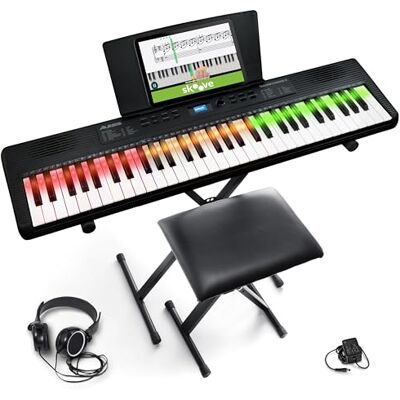 Alesis Teacher's Choice 61-Key Piano Keyboard Bundle with Light-up Keys Smart LED Keys with Skoove App Integration, 300 Sounds, Split/Layer Modes, Piano Lessons and Accessories, for Beginners Alesis Teacher's Choice 61-Key Piano Keyboard Bundle with Light-up Keys Smart LED Keys with Skoove App Integration, 300 Sounds, Split/Layer Modes, Piano Lessons and Accessories, for Beginners