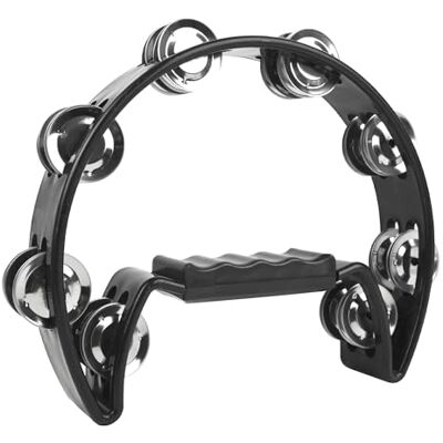 A-Star Half Moon Tambourine, Double Jingles with Grip Handle Black A-Star Half Moon Tambourine, Double Jingles with Grip Handle Black