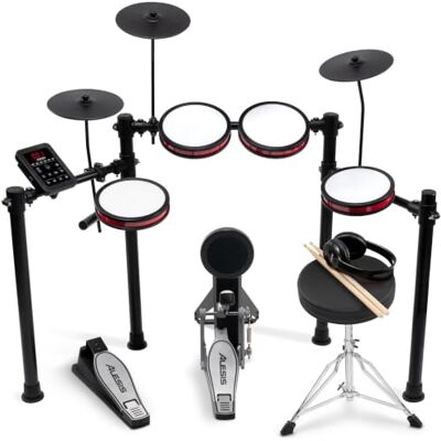 Alesis Turbo Pro Electric Drum Kit with Kick Tower and Kick Pedal For Beginners, Compact, Foldable, Quiet Mesh Pads, Bluetooth, 8" Toms , 10" Cymbals, Throne, Headphones, Drum Sticks, Drumeo Alesis Turbo Pro Electric Drum Kit with Kick Tower and Kick Pedal For Beginners, Compact, Foldable, Quiet Mesh Pads, Bluetooth, 8" Toms , 10" Cymbals, Throne, Headphones, Drum Sticks, Drumeo