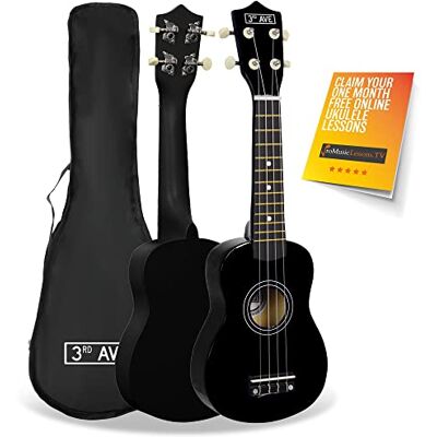 3rd Avenue Soprano Ukulele Beginner 21 Inch 4 Nylon Strings with Free Uke Bag – Black – FREE 1 Month Online Lessons 3rd Avenue Soprano Ukulele Beginner 21 Inch 4 Nylon Strings with Free Uke Bag – Black – FREE 1 Month Online Lessons