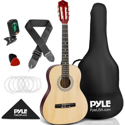 Pyle Classical Acoustic Guitar Kit, 3/4 Junior Size Instrument for Beginner Kids, Adults, 36 Natural Matte Pyle Classical Acoustic Guitar Kit, 3/4 Junior Size Instrument for Beginner Kids, Adults, 36 Natural Matte