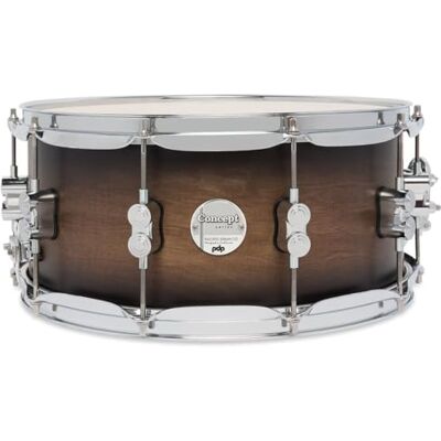 Pacific Drums Concept Maple Snare Drum, 14" x 6.5", Satin Charcoal Burst Lacquer Features a 10-ply European Maple shell and high-end DW drum hardware Pacific Drums Concept Maple Snare Drum, 14" x 6.5", Satin Charcoal Burst Lacquer Features a 10-ply European Maple shell and high-end DW drum hardware