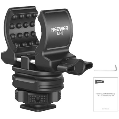 NEEWER Microphone Holder with Cold Shoe Adapter, Noise Reducing Shock Absorbing Mic Mount Accessories with Built in Silicone Pads, for Mics of 0.7" to 1" (19 to 25mm) in Diameter, MH3 NEEWER Microphone Holder with Cold Shoe Adapter, Noise Reducing Shock Absorbing Mic Mount Accessories with Built in Silicone Pads, for Mics of 0.7" to 1" (19 to 25mm) in Diameter, MH3