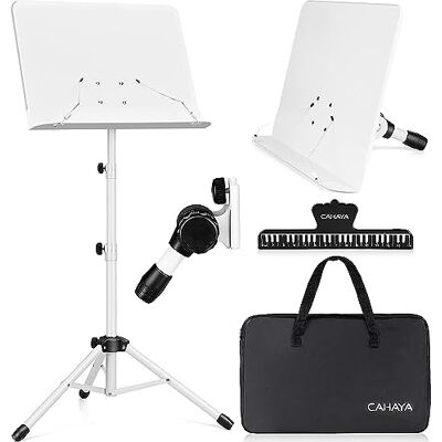 CAHAYA Metal Music Stand Foldable Height Adjustable Music Stand & Table Stand 2 in 1 Dual Use with Waterproof Carry Bag, White CY0194-2 CAHAYA Metal Music Stand Foldable Height Adjustable Music Stand & Table Stand 2 in 1 Dual Use with Waterproof Carry Bag, White CY0194-2