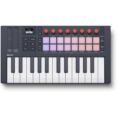 Novation FLkey 2 Mini 25 — 25-Mini-Key MIDI Controller Keyboard for FL Studio Beginners. Make Beats with USB, Pitch & Mod Strips, 16 Drum Pads, and Arpeggiator — Inc. 6 Months of FL Studio Novation FLkey 2 Mini 25 — 25-Mini-Key MIDI Controller Keyboard for FL Studio Beginners. Make Beats with USB, Pitch & Mod Strips, 16 Drum Pads, and Arpeggiator — Inc. 6 Months of FL Studio