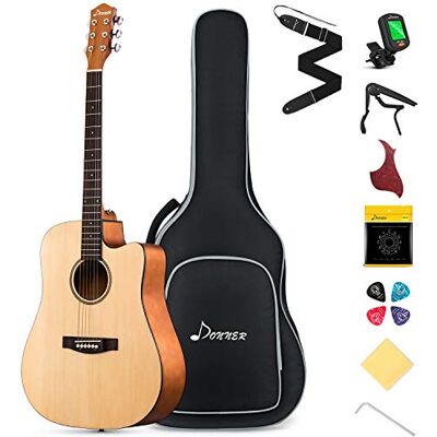 Donner Acoustic Guitar Full Size 4/4 Beginner Set Acoustic Guitar 41 Inch Cutaway Guitar Starter Dreadnought Kit with Gig Bag Capo Picks Strap String (Natural) Donner Acoustic Guitar Full Size 4/4 Beginner Set Acoustic Guitar 41 Inch Cutaway Guitar Starter Dreadnought Kit with Gig Bag Capo Picks Strap String (Natural)