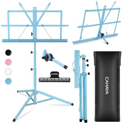 CAHAYA Sheet Music Stand Metal Portable Foldable Blue CAHAYA Sheet Music Stand Metal Portable Foldable Blue