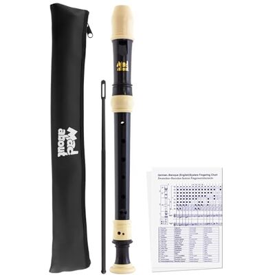 Mad About REC05 Descant Recorder Black & Ivory Soprano School Recorder with Bag, Cleaning Rod and Fingering Chart, English/Baroque Fingering Mad About REC05 Descant Recorder Black & Ivory Soprano School Recorder with Bag, Cleaning Rod and Fingering Chart, English/Baroque Fingering