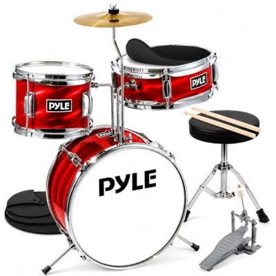 Pyle Kids Drum Kit, 3 Piece- Junior Drum Kit, Kids Drum Set- Age 5-7, With Wooden Shells, Bass & Foot Pedal, Snare, Tom, Cymbal Includes Adjustable Padded Seat & Pair of Lightweight Drumsticks Pyle Kids Drum Kit, 3 Piece- Junior Drum Kit, Kids Drum Set- Age 5-7, With Wooden Shells, Bass & Foot Pedal, Snare, Tom, Cymbal Includes Adjustable Padded Seat & Pair of Lightweight Drumsticks