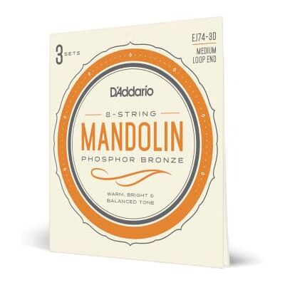 D'Addario Mandolin Strings, Phosphor Bronze, EJ74-3D, Medium Gauge 11-40, 8-String Set, Pack of 3 D'Addario Mandolin Strings, Phosphor Bronze, EJ74-3D, Medium Gauge 11-40, 8-String Set, Pack of 3