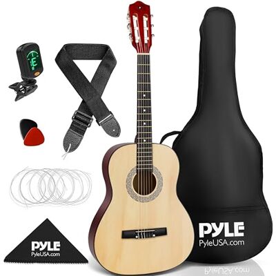 Pyle Classical Acoustic Guitar Kit, 3/4 Junior Size Instrument for Beginner Kids, Adults, 36 Natural Matte Pyle Classical Acoustic Guitar Kit, 3/4 Junior Size Instrument for Beginner Kids, Adults, 36 Natural Matte