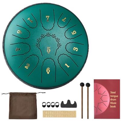 VEVOR Steel Tongue Drum, 6 in 11 Notes Rain Drum for Outside Garden, D Major Musical Drums with Music Book & Mallets, Percussion Instrument for Meditation Yoga Beginner Musical Education, Green VEVOR Steel Tongue Drum, 6 in 11 Notes Rain Drum for Outside Garden, D Major Musical Drums with Music Book & Mallets, Percussion Instrument for Meditation Yoga Beginner Musical Education, Green