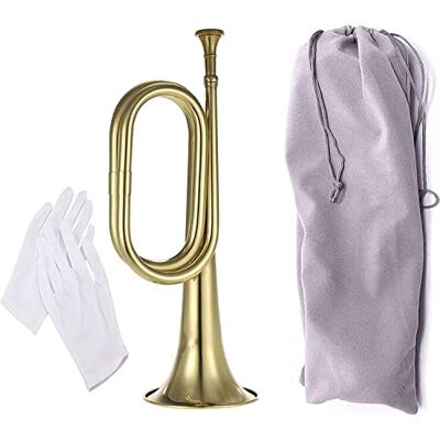 TUOREN Gold Bugle Cavalry Trumpet Brass Instrument for School Band Cavalry Beginner Military Orchestra W/Carrying Bag TUOREN Gold Bugle Cavalry Trumpet Brass Instrument for School Band Cavalry Beginner Military Orchestra W/Carrying Bag