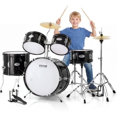 VEVOR Kids Drum Set, 5-Piece, 16 in Beginner Full Drum Set with Bass Toms Snare Floor Drum Adjustable Throne Cymbal Hi-Hat Pedal and Two Pairs of Drumsticks, Starter Drum Kit for Child Kids, Black VEVOR Kids Drum Set, 5-Piece, 16 in Beginner Full Drum Set with Bass Toms Snare Floor Drum Adjustable Throne Cymbal Hi-Hat Pedal and Two Pairs of Drumsticks, Starter Drum Kit for Child Kids, Black