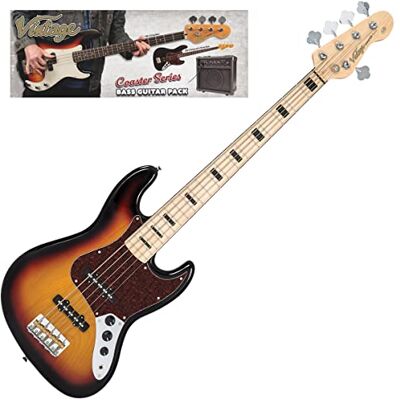VINTAGE V495 COASTER 5 STRING BASS GUITAR PACK 3 TONE SUNBURST VINTAGE V495 COASTER 5 STRING BASS GUITAR PACK 3 TONE SUNBURST