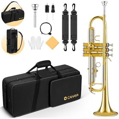 CAHAYA Bb Trumpet Set for Student and Beginner Brass Material with Hard Case Gloves Mouthpiece CAHAYA Bb Trumpet Set for Student and Beginner Brass Material with Hard Case Gloves Mouthpiece