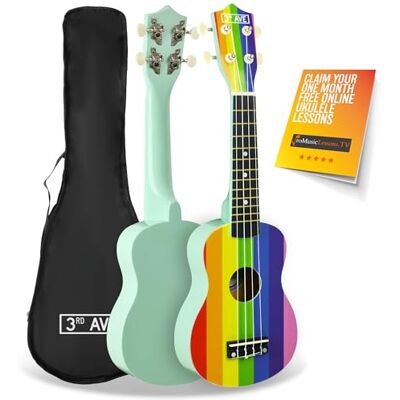 3rd Avenue Soprano Ukulele Beginner 21 Inch 4 Nylon Strings with Free Uke Bag Rainbow FREE 1 Month Online Lessons 3rd Avenue Soprano Ukulele Beginner 21 Inch 4 Nylon Strings with Free Uke Bag Rainbow FREE 1 Month Online Lessons