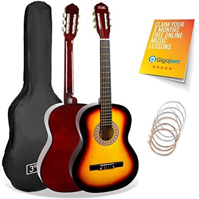 3rd Avenue 3/4 Size Kids Classical Guitar Spanish Nylon String Beginner Pack Bundle 6 Months FREE Lessons, Bag, Strings – Sunburst 3rd Avenue 3/4 Size Kids Classical Guitar Spanish Nylon String Beginner Pack Bundle 6 Months FREE Lessons, Bag, Strings – Sunburst