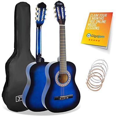 3rd Avenue 1/2 Size Kids Classical Guitar Spanish Nylon String Beginner Pack Bundle 6 Months FREE Lessons, Bag, Strings – Blue 3rd Avenue 1/2 Size Kids Classical Guitar Spanish Nylon String Beginner Pack Bundle 6 Months FREE Lessons, Bag, Strings – Blue