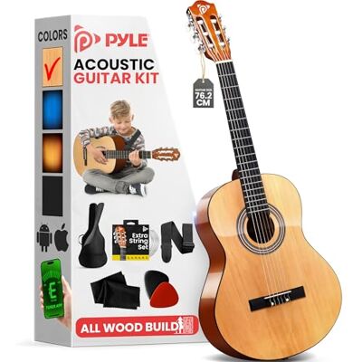 Pyle Classical Guitar 1/4 Size, 6-String Beginner Kit w/Tuner, Natural Sized For Small Hands Easy To Learn On Warm Rich Tone Pyle Classical Guitar 1/4 Size, 6-String Beginner Kit w/Tuner, Natural Sized For Small Hands Easy To Learn On Warm Rich Tone