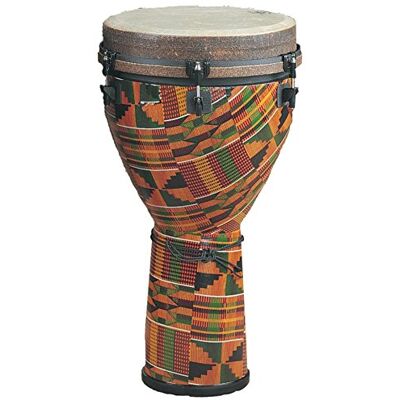 REMO World Percussion Djembe Key-Tuned – Acousticon shell – SKYNDEEP Fiberskyn 3 head – Kinte Kloth finish – 18 x 28" – DJ-0018-PM REMO World Percussion Djembe Key-Tuned – Acousticon shell – SKYNDEEP Fiberskyn 3 head – Kinte Kloth finish – 18 x 28" – DJ-0018-PM
