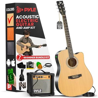 Pyle Electric Acoustic Guitar Full Size, Guitar for Beginners, 4/4 Electro-acoustic Guitars w/ Amp Kit & Accessories, 104cm Wood Steel String Instrument for Kids & Adults, 2 Months Free Online Lessons Pyle Electric Acoustic Guitar Full Size, Guitar for Beginners, 4/4 Electro-acoustic Guitars w/ Amp Kit & Accessories, 104cm Wood Steel String Instrument for Kids & Adults, 2 Months Free Online Lessons