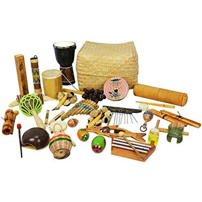 A-Star 30 Piece Multicultural Percussion Set in Basket, Hand Crafted Educational Musical Instruments for Children A-Star 30 Piece Multicultural Percussion Set in Basket, Hand Crafted Educational Musical Instruments for Children