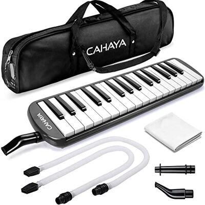 CAHAYA Melodica Instrument 32 Keys Piano Style Portable Mouthpiece Black FDA Approved Air Keyboard Pianica with Long Flexible Tube, Short Mouthpieces, Carrying Bag for Students Beginners Music Class CAHAYA Melodica Instrument 32 Keys Piano Style Portable Mouthpiece Black FDA Approved Air Keyboard Pianica with Long Flexible Tube, Short Mouthpieces, Carrying Bag for Students Beginners Music Class