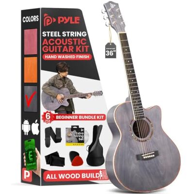 Pyle Beginner 36” Cutaway Acoustic Guitar 3/4 6 Steel String Linden Wood Matte Finish Guitar w/Gig Bag, Tuner, Extra Strings, Picks, Strap, Junior Size for Beginners, Adults Pyle Beginner 36” Cutaway Acoustic Guitar 3/4 6 Steel String Linden Wood Matte Finish Guitar w/Gig Bag, Tuner, Extra Strings, Picks, Strap, Junior Size for Beginners, Adults