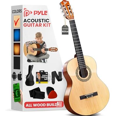 Pyle Classical Guitar 1/2 Size, 6-String Beginner Kit w/Tuner, Natural Sized For Small Hands Easy To Learn On Warm Rich Tone Pyle Classical Guitar 1/2 Size, 6-String Beginner Kit w/Tuner, Natural Sized For Small Hands Easy To Learn On Warm Rich Tone