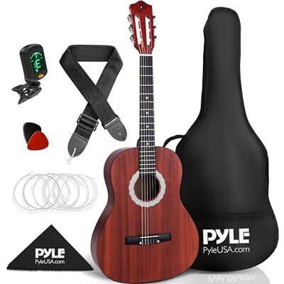 Pyle Classical Guitar 3/4 Size, Beginner Kit w/Tuner, Mahogany Finish Sized For Small Hands Easy To Learn On Warm Rich Tone Pyle Classical Guitar 3/4 Size, Beginner Kit w/Tuner, Mahogany Finish Sized For Small Hands Easy To Learn On Warm Rich Tone