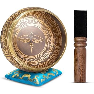 HIMALAYAN BAZAAR Tibetan Singing Bowl Set Easy To Play Authentic Handcrafted For Meditation Sound Chakra Yoga Healing 4 Inches By (Gold & Turquoise) HIMALAYAN BAZAAR Tibetan Singing Bowl Set Easy To Play Authentic Handcrafted For Meditation Sound Chakra Yoga Healing 4 Inches By (Gold & Turquoise)