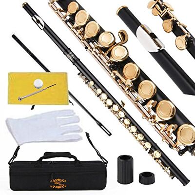 GLORY Closed Hole C Flute With Case, Tuning Rod, Cloth, Joint Grease, and Gloves, Black/Laquer, Click to See More Colors GLORY Closed Hole C Flute With Case, Tuning Rod, Cloth, Joint Grease, and Gloves, Black/Laquer, Click to See More Colors