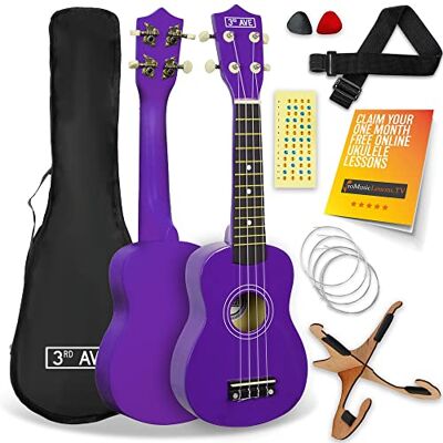 3rd Avenue Soprano Ukulele 21 Inch Beginner Pack Bundle – Bag, Stand, Strap, Strings, Picks and Fret Stickers – Purple with FREE 1 Month Online Lessons 3rd Avenue Soprano Ukulele 21 Inch Beginner Pack Bundle – Bag, Stand, Strap, Strings, Picks and Fret Stickers – Purple with FREE 1 Month Online Lessons