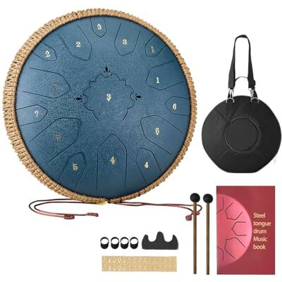 VEVOR Steel Tongue Drum, 13 in 15 Notes Rain Drum for Outside Garden, C Major Musical Drums with Music Book & Mallets, Percussion Instrument for Meditation Yoga Beginner Musical Education, Navy Blue VEVOR Steel Tongue Drum, 13 in 15 Notes Rain Drum for Outside Garden, C Major Musical Drums with Music Book & Mallets, Percussion Instrument for Meditation Yoga Beginner Musical Education, Navy Blue