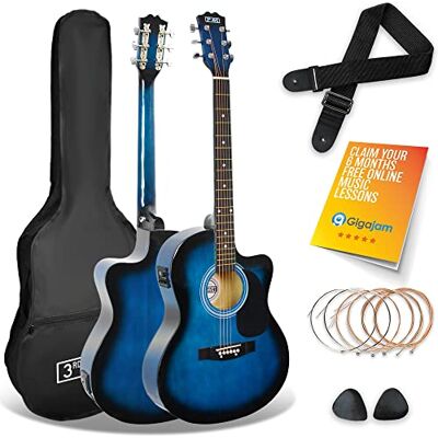 3rd Avenue Full Size 4/4 Cutaway Electro Acoustic Guitar Pack Bundle for Beginners with 6 Months FREE Lessons, Built-in Tuner and EQ Blue 3rd Avenue Full Size 4/4 Cutaway Electro Acoustic Guitar Pack Bundle for Beginners with 6 Months FREE Lessons, Built-in Tuner and EQ Blue