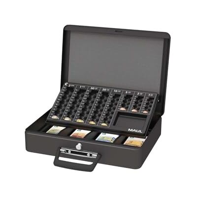 MAUL Cash Box with Steel Coin Counting Board, 37 x 29 x 12 cm, Lockable, Removable Note Compartment, Portable Cash Box with 2 Keys, Ideal as a Cash Register, Black MAUL Cash Box with Steel Coin Counting Board, 37 x 29 x 12 cm, Lockable, Removable Note Compartment, Portable Cash Box with 2 Keys, Ideal as a Cash Register, Black