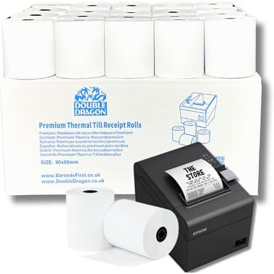 Dragon 20 Rolls of Premium 80 x 80mm Thermal Paper Till Rolls, Receipt for EPOS POS, Cash Register, Credit Card Machine PDQ, for Epson Citizen Toshiba Star TSP Printer TH243 CBM232 CBM233 CBM253 Dragon 20 Rolls of Premium 80 x 80mm Thermal Paper Till Rolls, Receipt for EPOS POS, Cash Register, Credit Card Machine PDQ, for Epson Citizen Toshiba Star TSP Printer TH243 CBM232 CBM233 CBM253