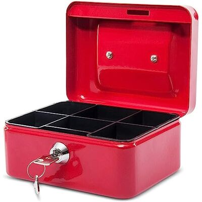 MAUL Cash Box Red Steel Money Safe with Coin Tray Secure lock with 2 keys, removable coin tray, compact freestanding size, sturdy steel body, ideal for tips and takings MAUL Cash Box Red Steel Money Safe with Coin Tray Secure lock with 2 keys, removable coin tray, compact freestanding size, sturdy steel body, ideal for tips and takings