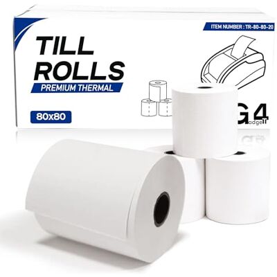 G4GADGET 20 Pack 80 X 80 Thermal Paper Till Rolls Receipt Roll for Cash Register, POS, Credit Card Machine with Red Warning Strip 80 * 80 G4GADGET 20 Pack 80 X 80 Thermal Paper Till Rolls Receipt Roll for Cash Register, POS, Credit Card Machine with Red Warning Strip 80 * 80