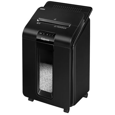 Fellowes Paper Shredder for Home Office Use 100 Sheet Auto Feed, 10 Sheet Manual Feed Mini Cut AutoMax 100M with Sleep Mode Feature & 23L Bin Advanced Security P4, Black Fellowes Paper Shredder for Home Office Use 100 Sheet Auto Feed, 10 Sheet Manual Feed Mini Cut AutoMax 100M with Sleep Mode Feature & 23L Bin Advanced Security P4, Black