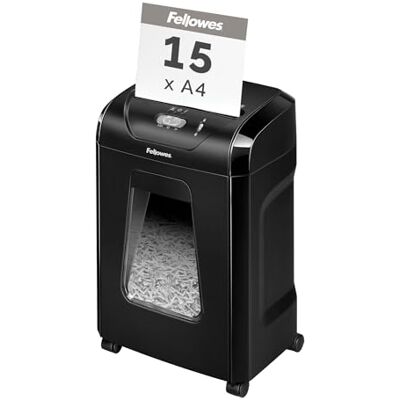 Fellowes Paper Shredder for Home Office Use 15 Sheet Cross Cut Paper Shredder for Deskside Use FS-15C Home Shredder with 19L Pull-out Bin High Security P4 Black Fellowes Paper Shredder for Home Office Use 15 Sheet Cross Cut Paper Shredder for Deskside Use FS-15C Home Shredder with 19L Pull-out Bin High Security P4 Black