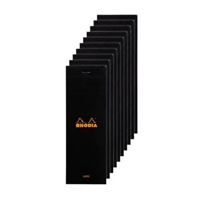 Rhodia 86009C Stapled Notepad N°8 Shopping Black 7.4x21 cm Lined 80 Detachable Sheets 80G Clairefontaine Paper Coated Card Cover Pack of 10 pads Rhodia 86009C Stapled Notepad N°8 Shopping Black 7.4x21 cm Lined 80 Detachable Sheets 80G Clairefontaine Paper Coated Card Cover Pack of 10 pads