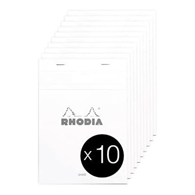 Rhodia 16601C Stapled Notepad N°16 White A5 Lined 80 Detachable Sheets White Clairefontaine Paper 80 g/m² Coated Card Cover Pack of 10 pads Rhodia 16601C Stapled Notepad N°16 White A5 Lined 80 Detachable Sheets White Clairefontaine Paper 80 g/m² Coated Card Cover Pack of 10 pads