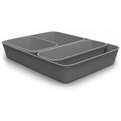 TATAY Plastic Storage Baskets Baobab Set of 4: A6 + A5 + A4 + Slim Drawer Organisers Elegant Functional Design Home & Office Organisation Recycled BPA-Free Plastic, Grey TATAY Plastic Storage Baskets Baobab Set of 4: A6 + A5 + A4 + Slim Drawer Organisers Elegant Functional Design Home & Office Organisation Recycled BPA-Free Plastic, Grey