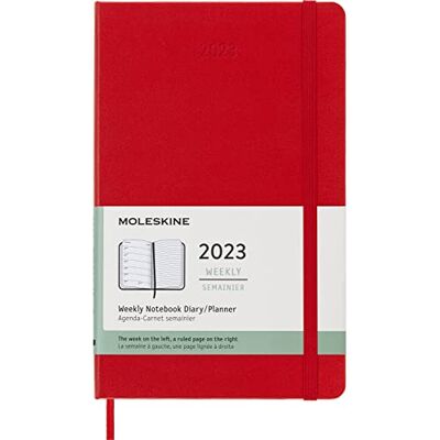 Moleskine Weekly Planner 2023, 12-Month Weekly Diary, Weekly Planner and Notebook, Hard Cover, Large Size 13 x 21 cm, Colour Scarlet Red, 144 Pages Moleskine Weekly Planner 2023, 12-Month Weekly Diary, Weekly Planner and Notebook, Hard Cover, Large Size 13 x 21 cm, Colour Scarlet Red, 144 Pages